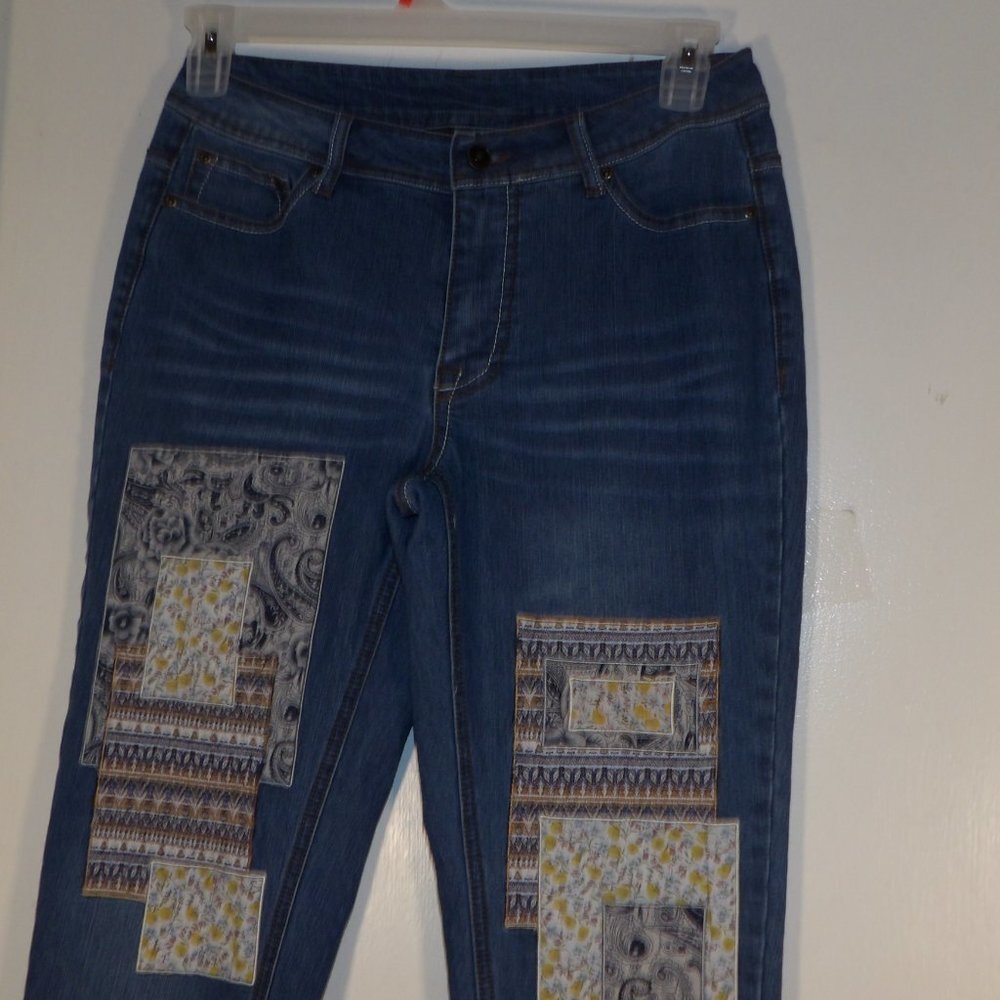 Multiples Patchwork Detail Straight Leg Jeans Sz 4 - image 2